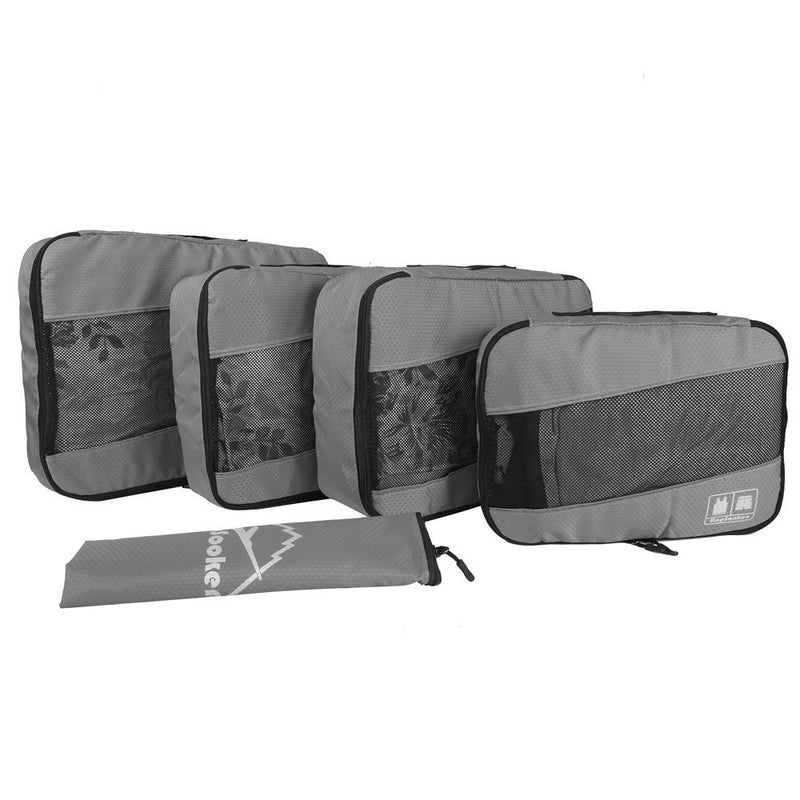 HOPSOOKEN 5pc Packing Cubes Set Large Travel Luggage Organizer 4 Cubes 1 Laundry Pouch Bag (Gray) - Image 2